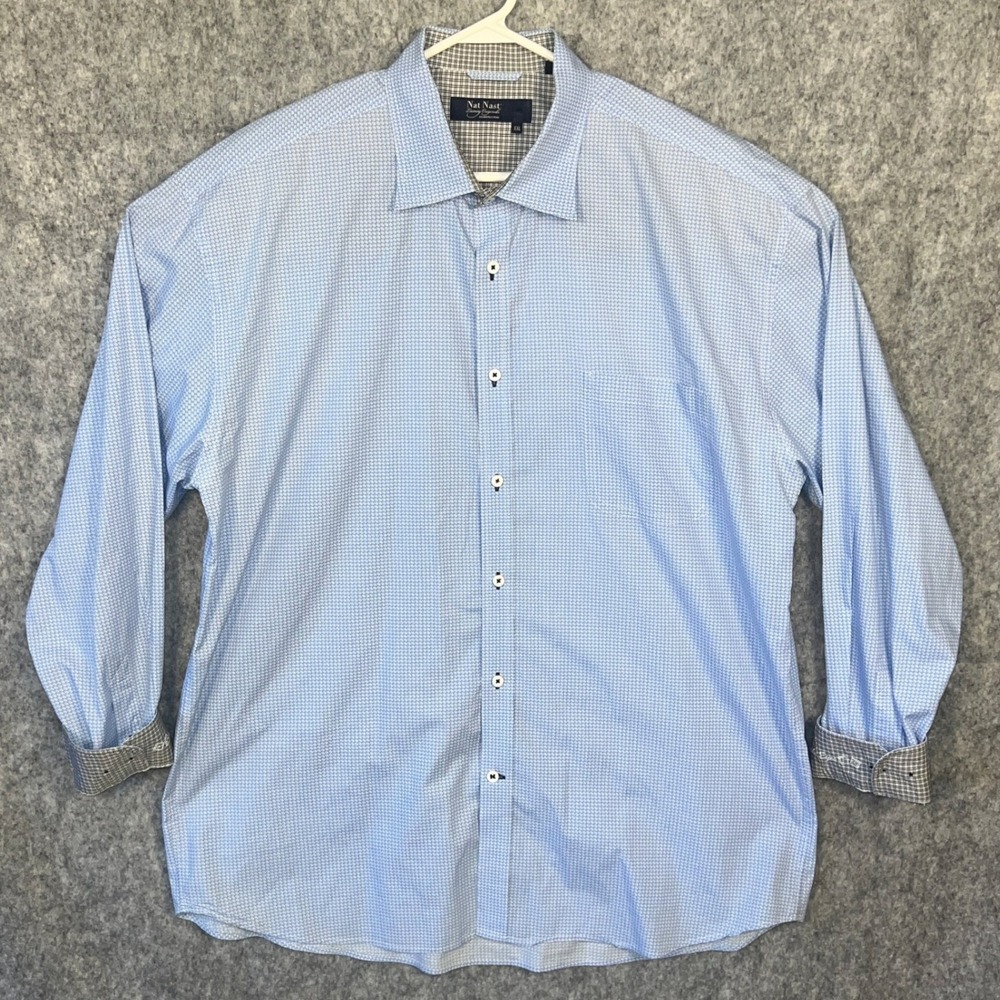 Nat Nast Luxury Originals Men's XXL Blue Dice Pattern Cotton Button Up Shirt